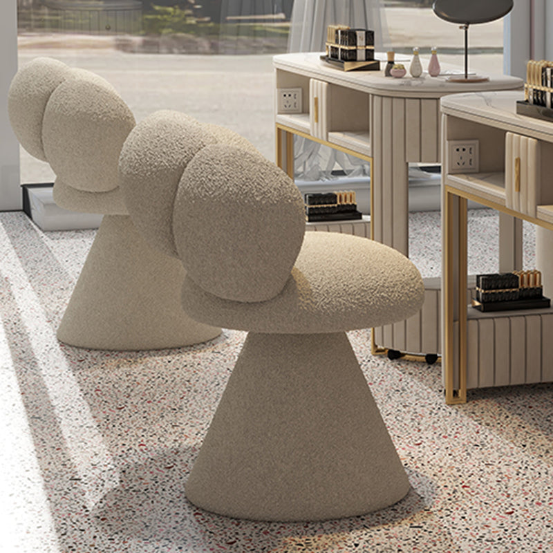 Tabouret de coiffeuse contemporain créatif en métal et laine d’agneau, avec dossier et pivotant, pour chambre à coucher 