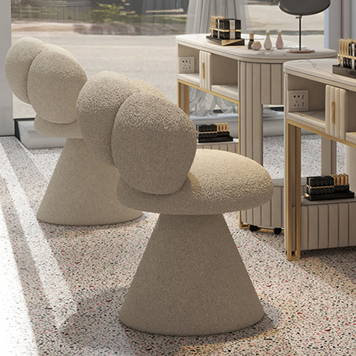 Tabouret de coiffeuse contemporain créatif en métal et laine d’agneau, avec dossier et pivotant, pour chambre à coucher 