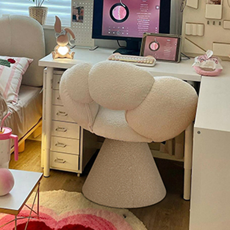 Tabouret de coiffeuse contemporain créatif en métal et laine d’agneau, avec dossier et pivotant, pour chambre à coucher 