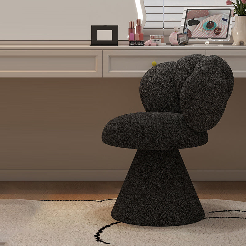 Tabouret de coiffeuse contemporain créatif en métal et laine d’agneau, avec dossier et pivotant, pour chambre à coucher 