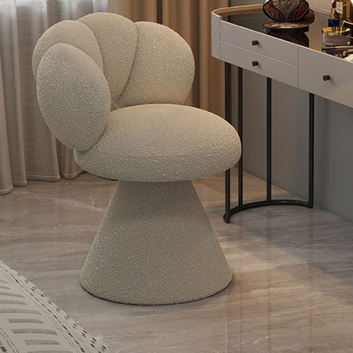 Tabouret de coiffeuse contemporain créatif en métal et laine d’agneau, avec dossier et pivotant, pour chambre à coucher 