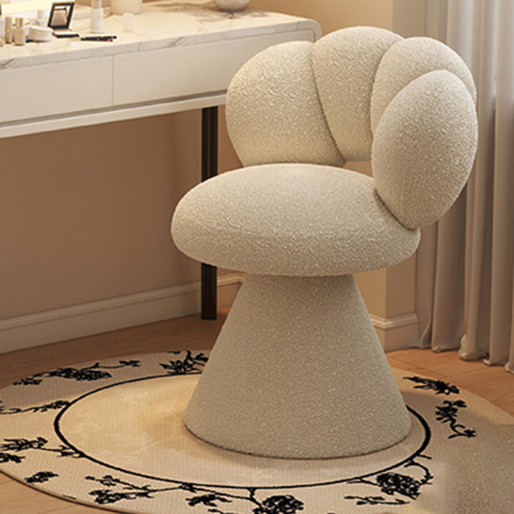 Tabouret de coiffeuse contemporain créatif en métal et laine d’agneau, avec dossier et pivotant, pour chambre à coucher 