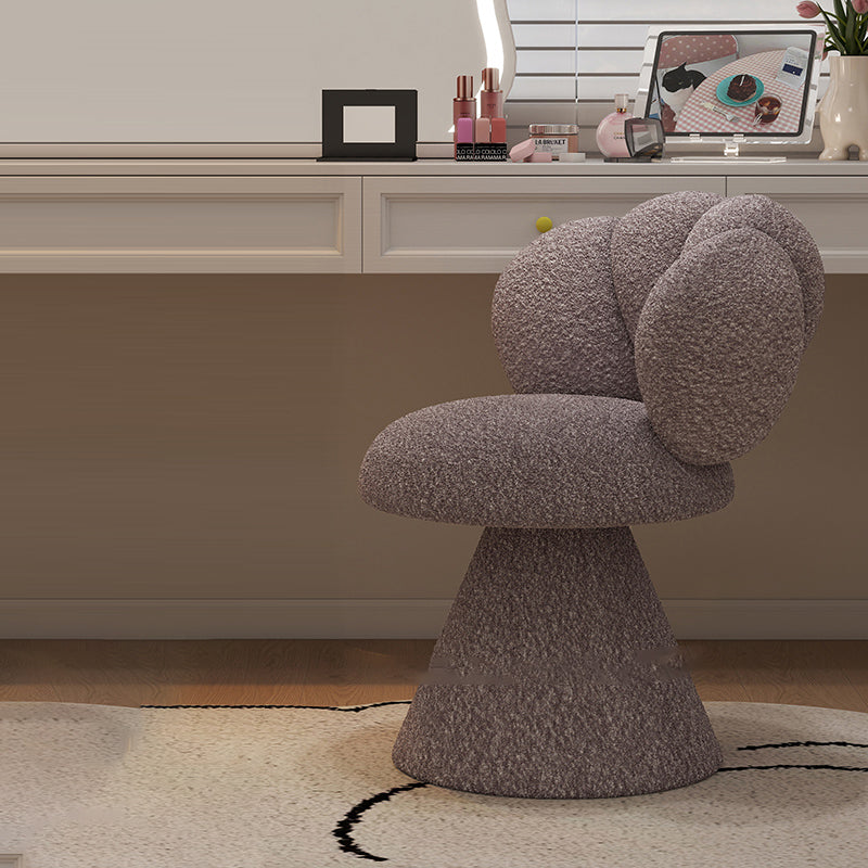 Tabouret de coiffeuse contemporain créatif en métal et laine d’agneau, avec dossier et pivotant, pour chambre à coucher 