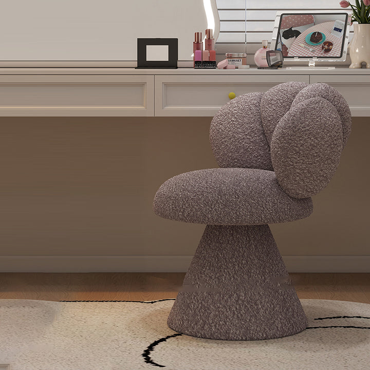 Tabouret de coiffeuse contemporain créatif en métal et laine d’agneau, avec dossier et pivotant, pour chambre à coucher 