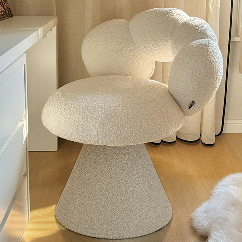 Tabouret de coiffeuse contemporain créatif en métal et laine d’agneau, avec dossier et pivotant, pour chambre à coucher 