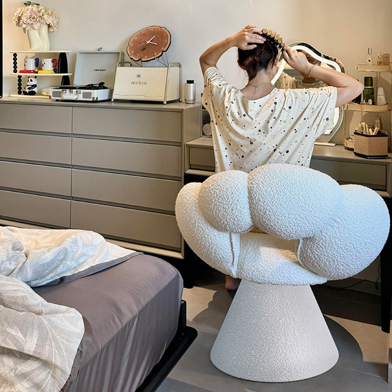 Tabouret de coiffeuse contemporain créatif en métal et laine d’agneau, avec dossier et pivotant, pour chambre à coucher 