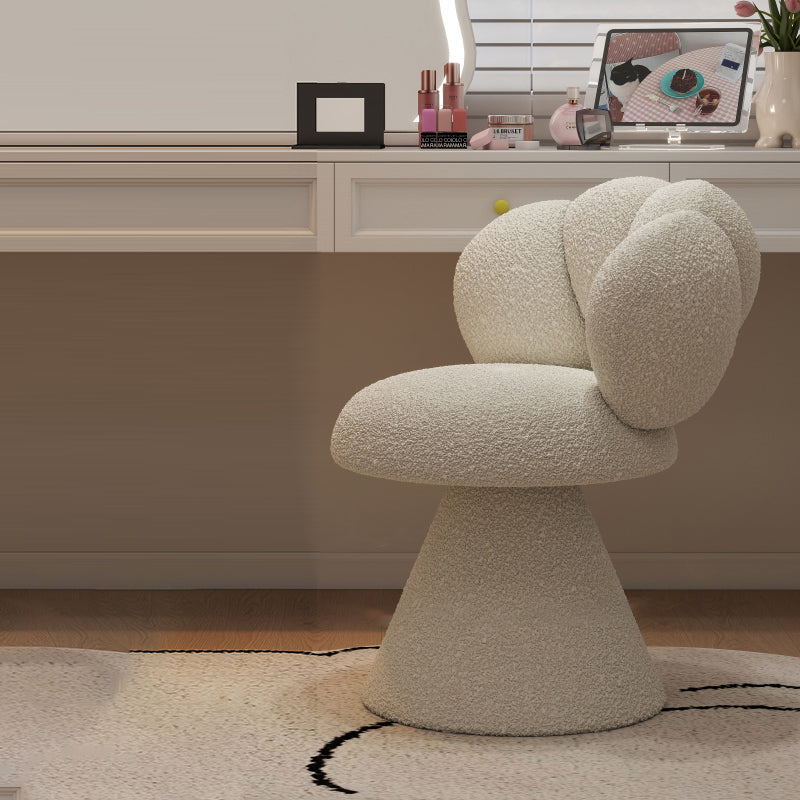 Tabouret de coiffeuse contemporain créatif en métal et laine d’agneau, avec dossier et pivotant, pour chambre à coucher 