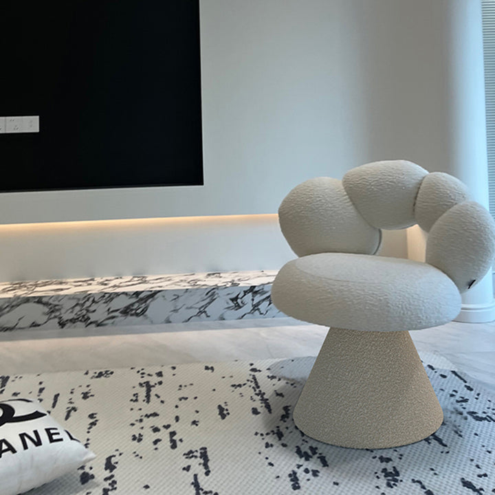 Tabouret de coiffeuse contemporain créatif en métal et laine d’agneau, avec dossier et pivotant, pour chambre à coucher 