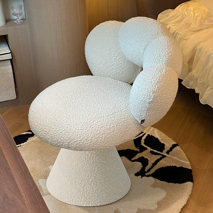 Tabouret de coiffeuse contemporain créatif en métal et laine d’agneau, avec dossier et pivotant, pour chambre à coucher 