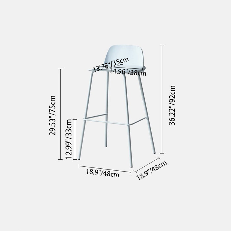 Tabouret de bar rectangulaire moderne minimaliste en PP et acier au carbone avec dossier et repose-pieds pour salle à manger 