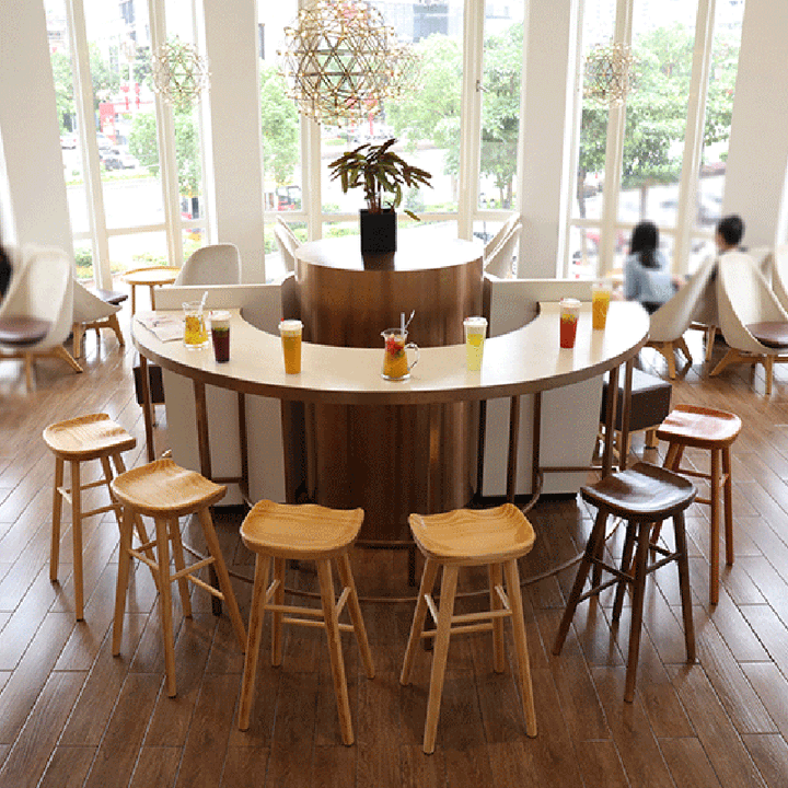 Modern Minimalist Solid Wood Ergonomic Bar Stool With Footrest For Dining Room