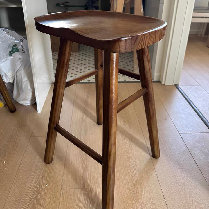 Modern Minimalist Solid Wood Ergonomic Bar Stool With Footrest For Dining Room