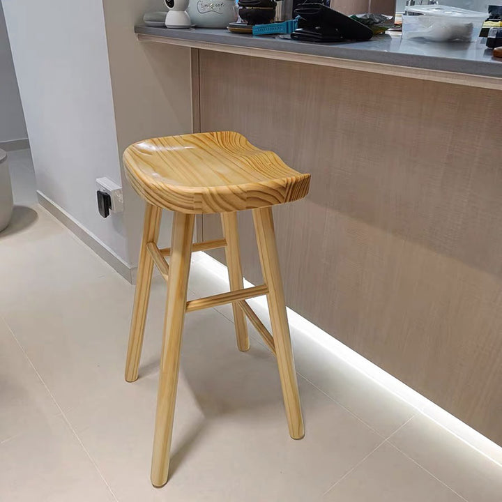 Modern Minimalist Solid Wood Ergonomic Bar Stool With Footrest For Dining Room