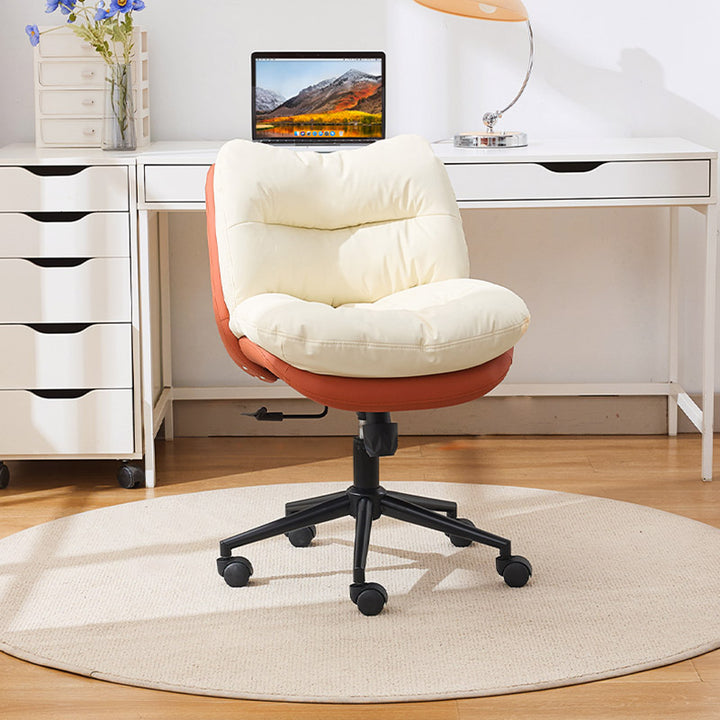 Modern Minimalist Ergonomics Solid Wood &amp; Plywood Steel Faux Leather Vanity Stool With Dual Cushions, Backrest, Adjustable Height &amp; Swivel For Bedroom