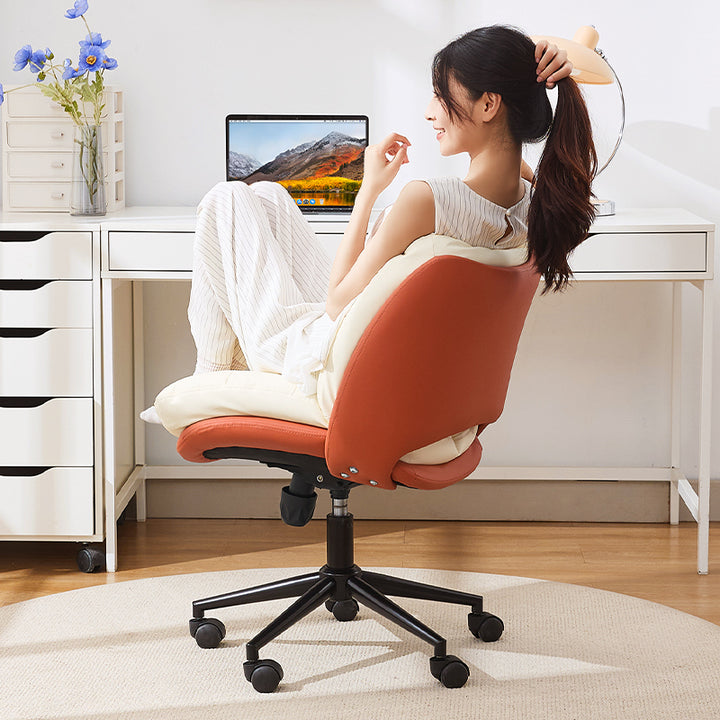 Modern Minimalist Ergonomics Solid Wood &amp; Plywood Steel Faux Leather Vanity Stool With Dual Cushions, Backrest, Adjustable Height &amp; Swivel For Bedroom