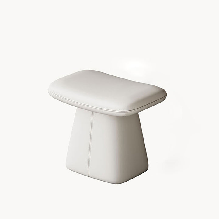 Taburete giratorio de tocador moderno de lujo de madera maciza, contrachapado y cuero, con forma rectangular redondeada, para dormitorio 