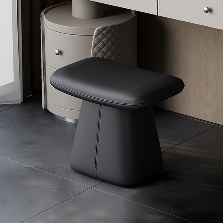 Taburete giratorio de tocador moderno de lujo de madera maciza, contrachapado y cuero, con forma rectangular redondeada, para dormitorio 