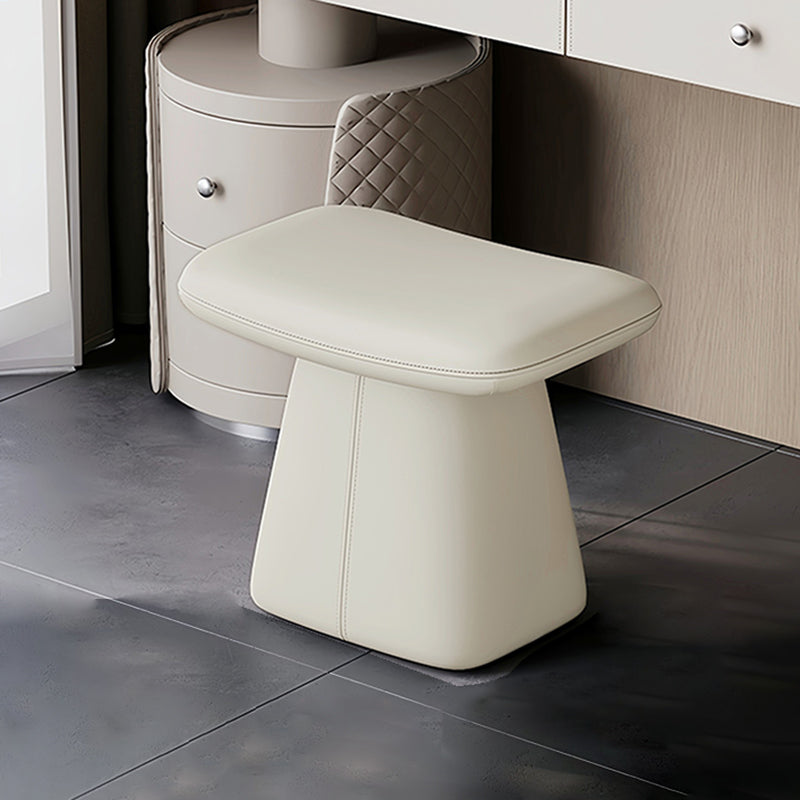Taburete giratorio de tocador moderno de lujo de madera maciza, contrachapado y cuero, con forma rectangular redondeada, para dormitorio 