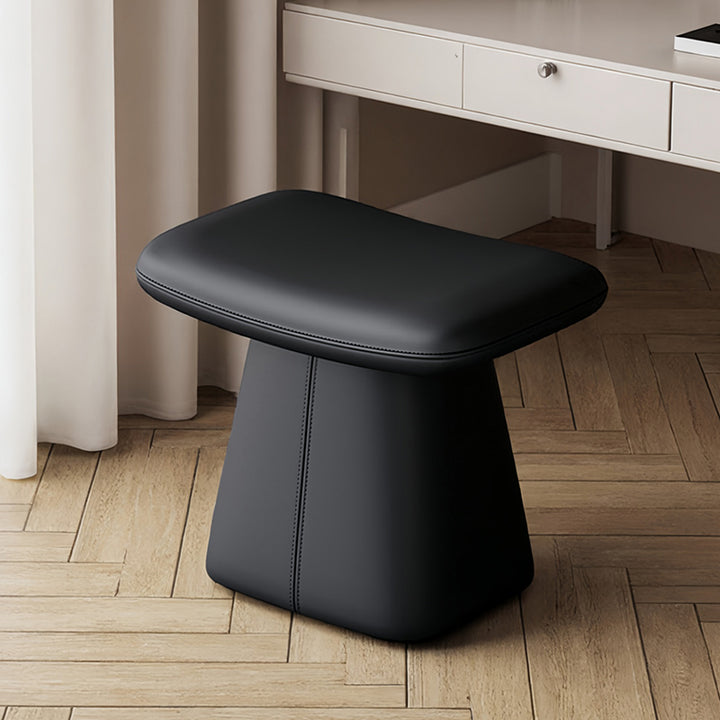 Taburete giratorio de tocador moderno de lujo de madera maciza, contrachapado y cuero, con forma rectangular redondeada, para dormitorio 