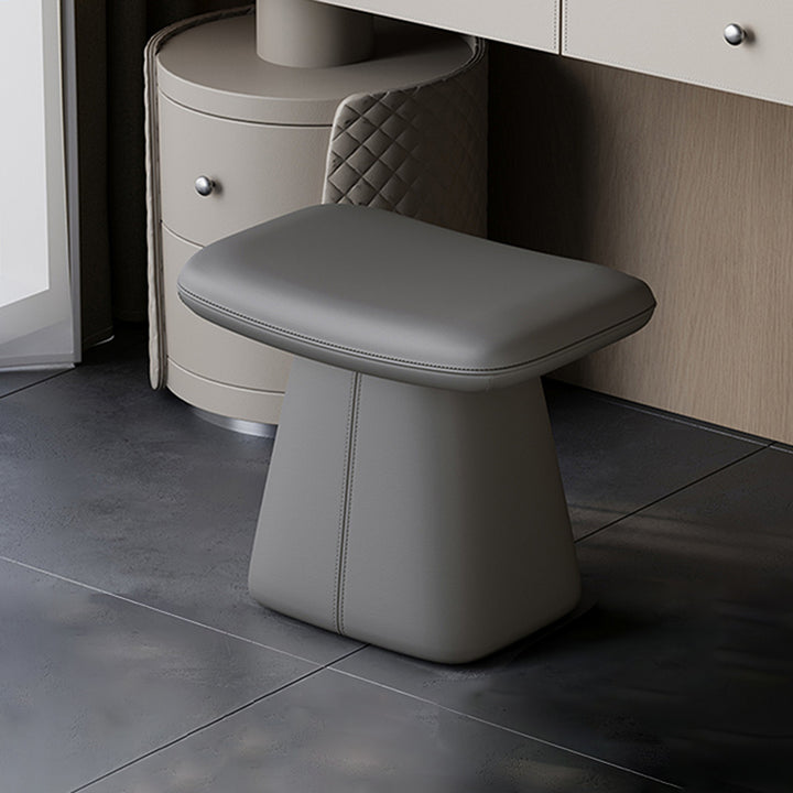 Taburete giratorio de tocador moderno de lujo de madera maciza, contrachapado y cuero, con forma rectangular redondeada, para dormitorio 