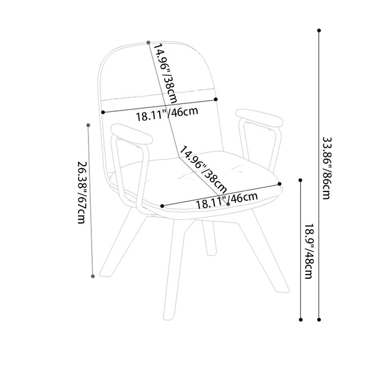 Chaise de bureau pivotante moderne minimaliste en cuir résistant aux rayures et contreplaqué en bois massif à quatre pieds - chaise de bureau avec accoudoirs et dossier pour bureau à domicile 