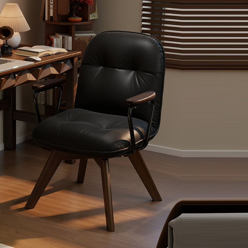 Chaise de bureau pivotante moderne minimaliste en cuir résistant aux rayures et contreplaqué en bois massif à quatre pieds - chaise de bureau avec accoudoirs et dossier pour bureau à domicile 