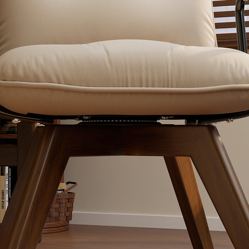 Chaise de bureau pivotante moderne minimaliste en cuir résistant aux rayures et contreplaqué en bois massif à quatre pieds - chaise de bureau avec accoudoirs et dossier pour bureau à domicile 