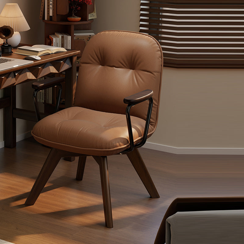 Chaise de bureau pivotante moderne minimaliste en cuir résistant aux rayures et contreplaqué en bois massif à quatre pieds - chaise de bureau avec accoudoirs et dossier pour bureau à domicile 