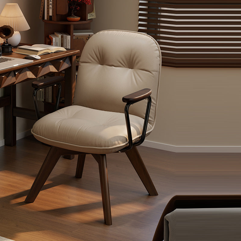 Chaise de bureau pivotante moderne minimaliste en cuir résistant aux rayures et contreplaqué en bois massif à quatre pieds - chaise de bureau avec accoudoirs et dossier pour bureau à domicile 