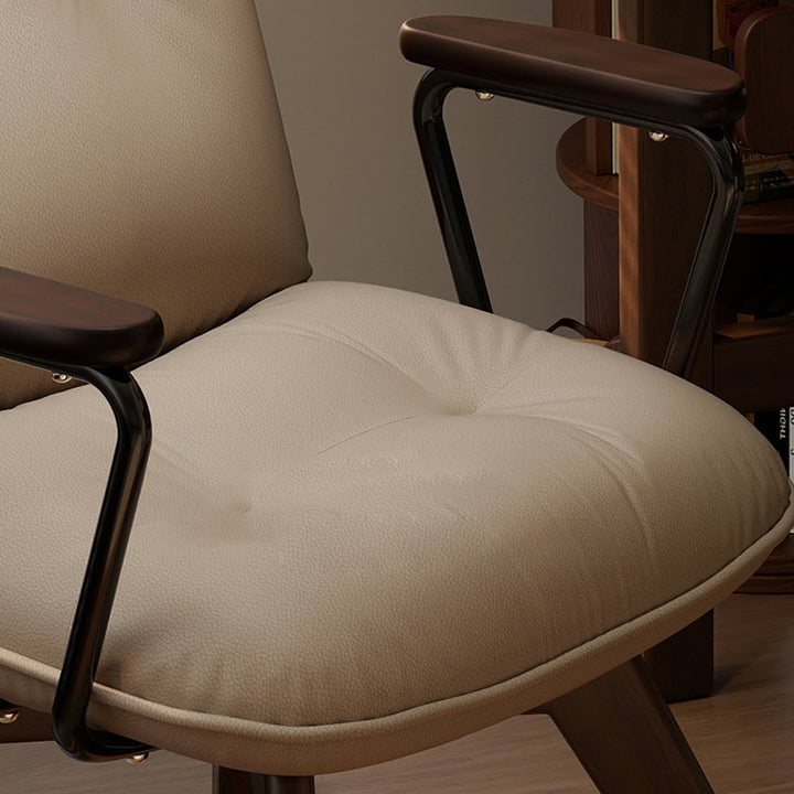 Chaise de bureau pivotante moderne minimaliste en cuir résistant aux rayures et contreplaqué en bois massif à quatre pieds - chaise de bureau avec accoudoirs et dossier pour bureau à domicile 