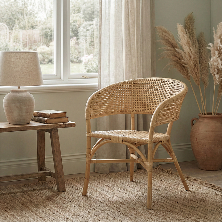 Chaise de salle à manger contemporaine en rotin naturel nordique tressé - Chaise de patio pour salle à manger et extérieur 