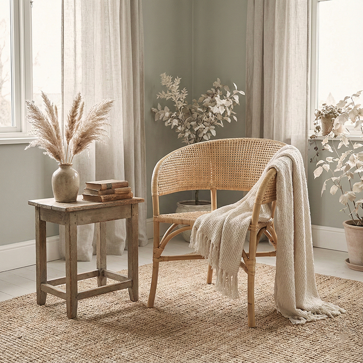 Chaise de salle à manger contemporaine en rotin naturel nordique tressé - Chaise de patio pour salle à manger et extérieur 