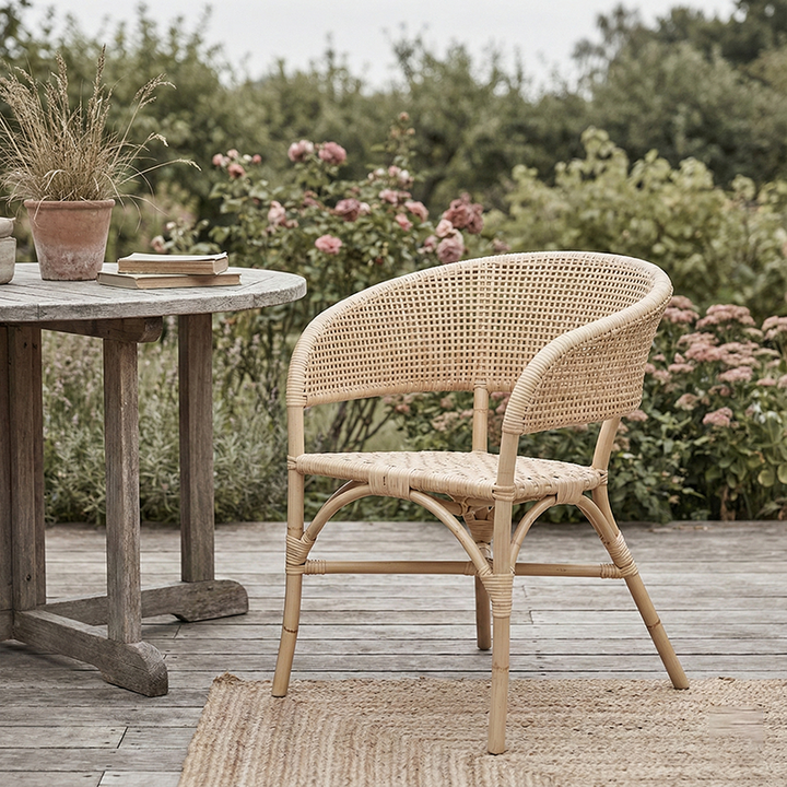 Chaise de salle à manger contemporaine en rotin naturel nordique tressé - Chaise de patio pour salle à manger et extérieur 