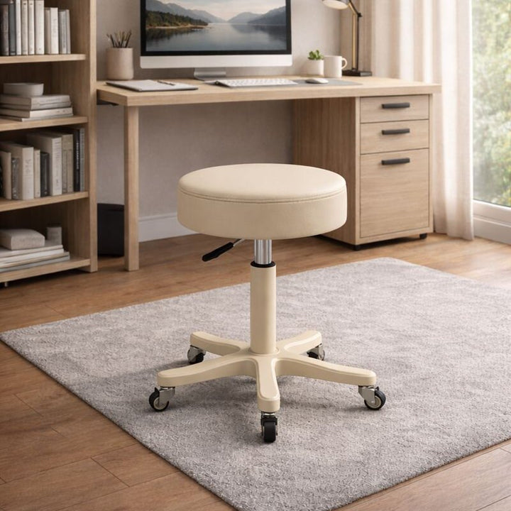 Modern Minimalist PU Leather PP Nylon Round Stool With Adjustable Height, Swivel &amp; Wheels For Living Room &amp; Bedroom