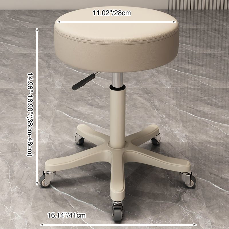 Modern Minimalist PU Leather PP Nylon Round Stool With Adjustable Height, Swivel &amp; Wheels For Living Room &amp; Bedroom