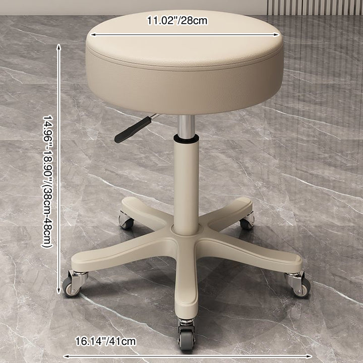 Modern Minimalist PU Leather PP Nylon Round Stool With Adjustable Height, Swivel &amp; Wheels For Living Room &amp; Bedroom