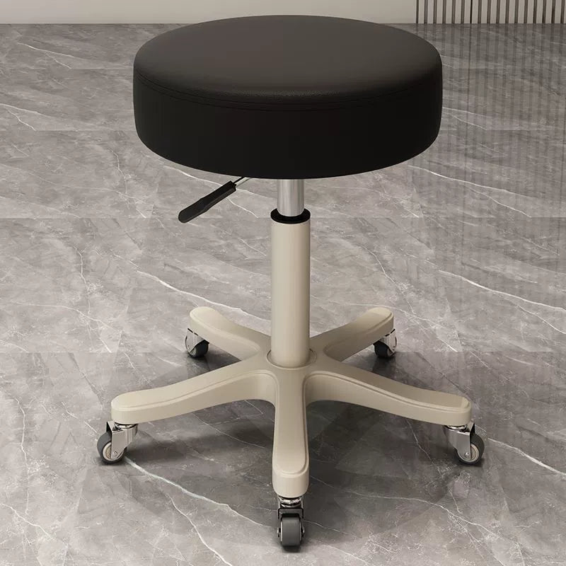 Modern Minimalist PU Leather PP Nylon Round Stool With Adjustable Height, Swivel &amp; Wheels For Living Room &amp; Bedroom