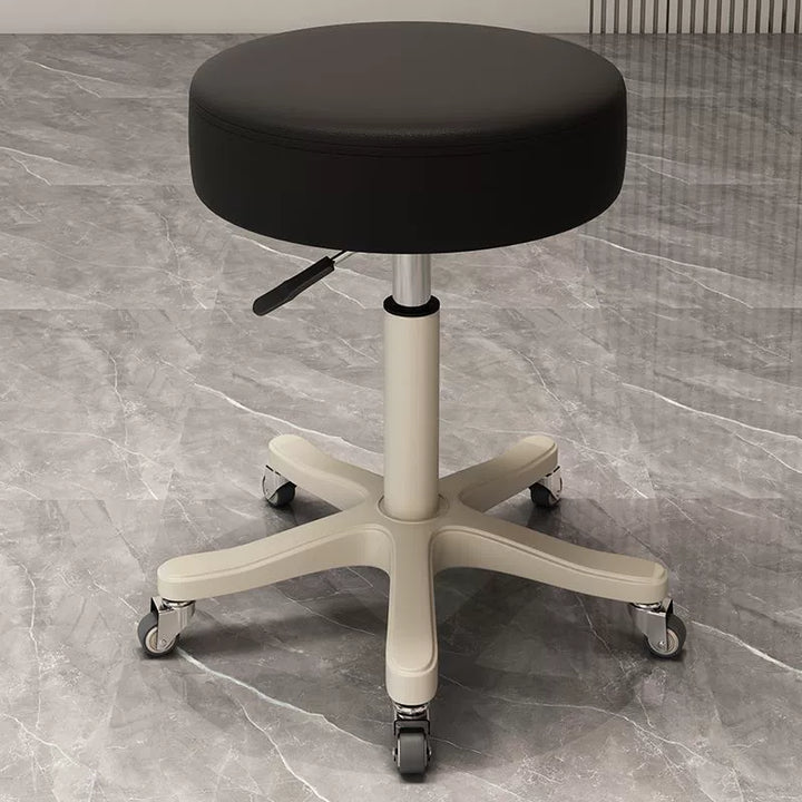 Modern Minimalist PU Leather PP Nylon Round Stool With Adjustable Height, Swivel &amp; Wheels For Living Room &amp; Bedroom