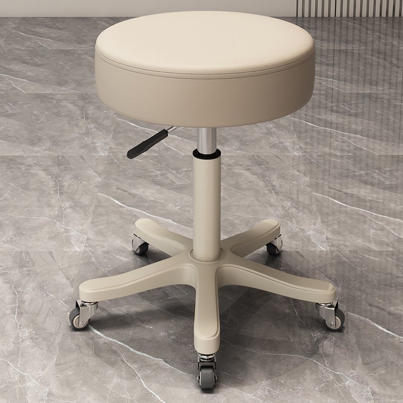Modern Minimalist PU Leather PP Nylon Round Stool With Adjustable Height, Swivel &amp; Wheels For Living Room &amp; Bedroom