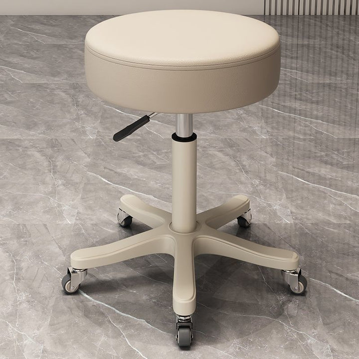 Modern Minimalist PU Leather PP Nylon Round Stool With Adjustable Height, Swivel &amp; Wheels For Living Room &amp; Bedroom