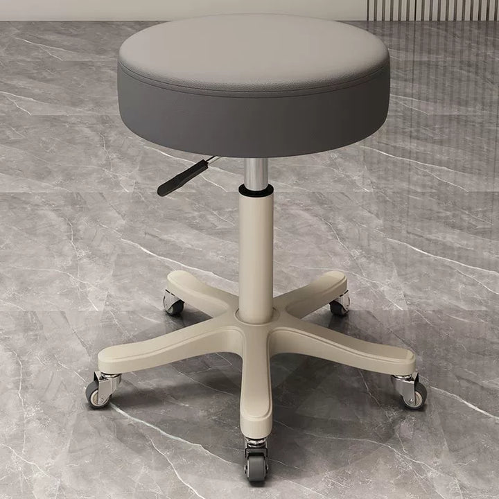 Modern Minimalist PU Leather PP Nylon Round Stool With Adjustable Height, Swivel &amp; Wheels For Living Room &amp; Bedroom