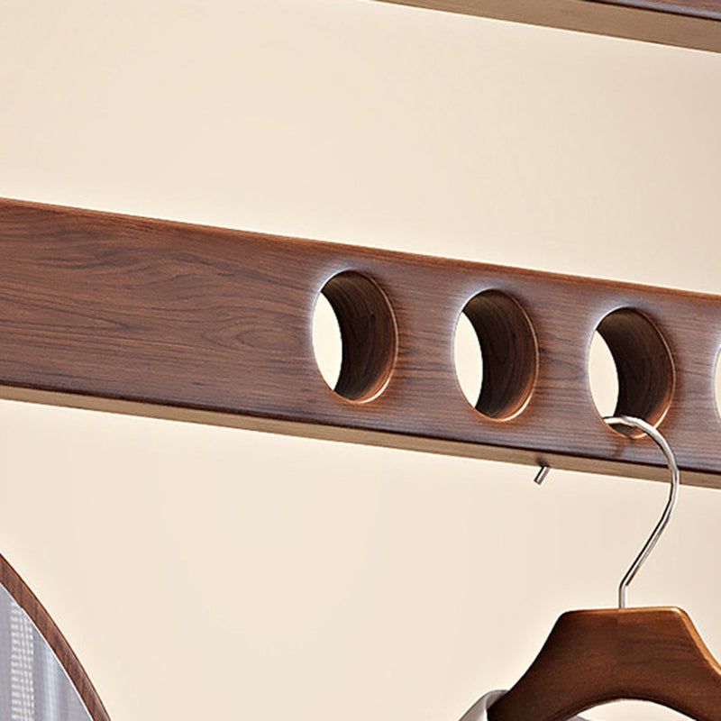 Modern Minimalist Ash Wood &amp; Plywood Glass Rounded Edge Coat Rack Hall Tree With Swivel Full Length Mirror And Storage Drawer For Bedroom