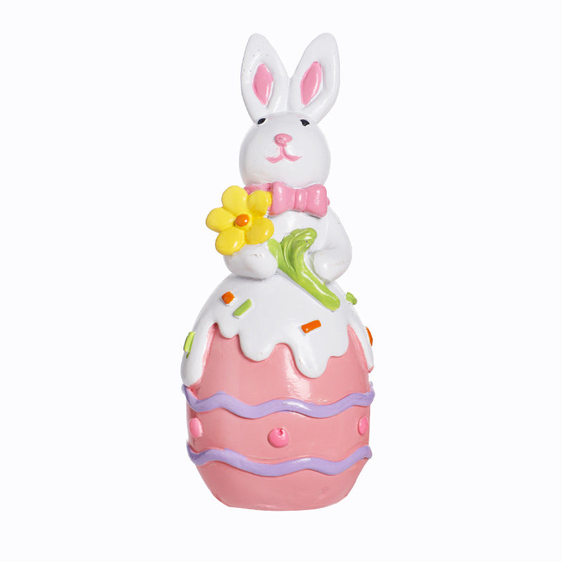 Figurine décorative contemporaine en résine de lapin de Pâques créatif avec accent œuf pour salon et décoration de fête 
