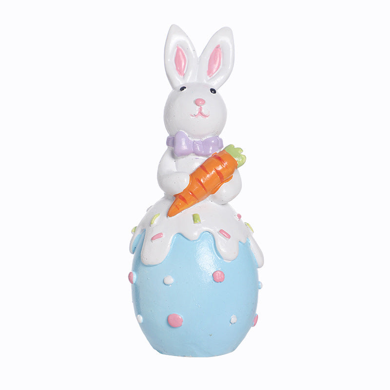 Figurine décorative contemporaine en résine de lapin de Pâques créatif avec accent œuf pour salon et décoration de fête 