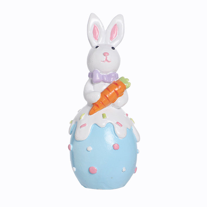 Figurine décorative contemporaine en résine de lapin de Pâques créatif avec accent œuf pour salon et décoration de fête 
