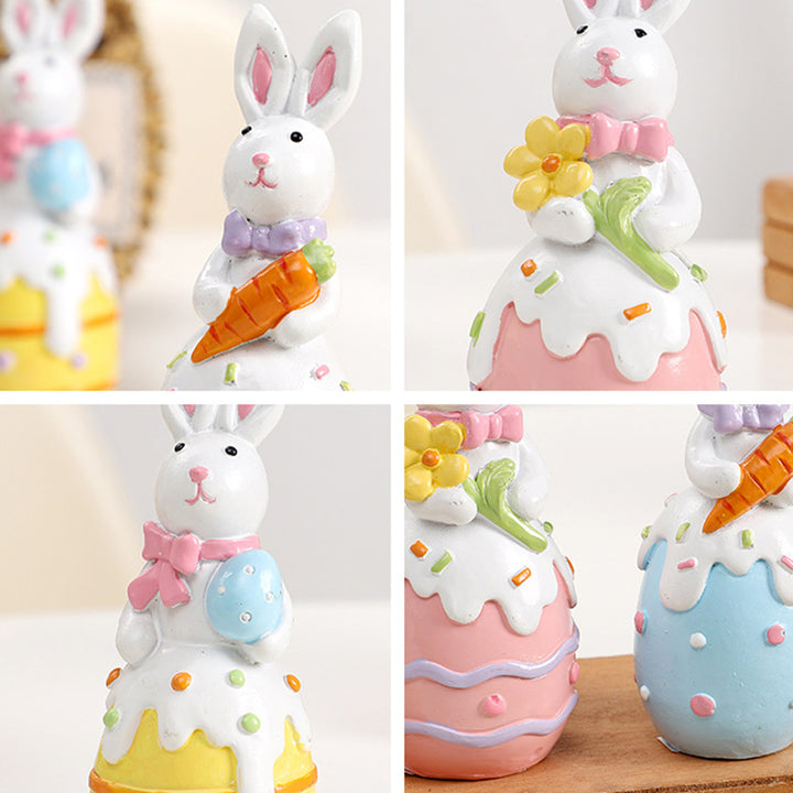 Figurine décorative contemporaine en résine de lapin de Pâques créatif avec accent œuf pour salon et décoration de fête 