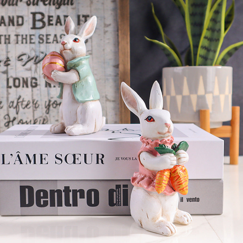 Contemporary Creative Resin Easter Bunny Carrot Figurine Decoration For Living Room Spring Home Accent