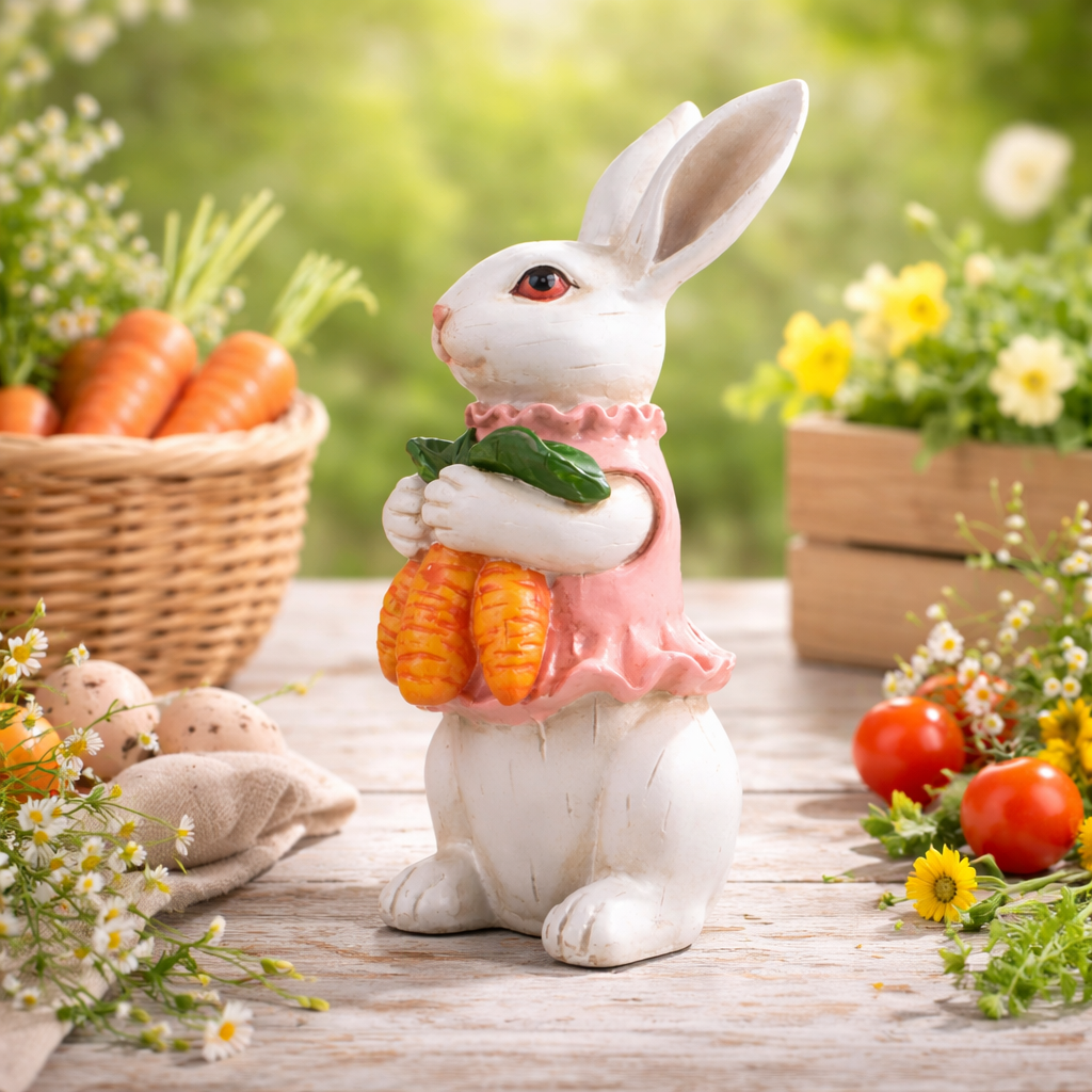 Contemporary Creative Resin Easter Bunny Carrot Figurine Decoration For Living Room Spring Home Accent