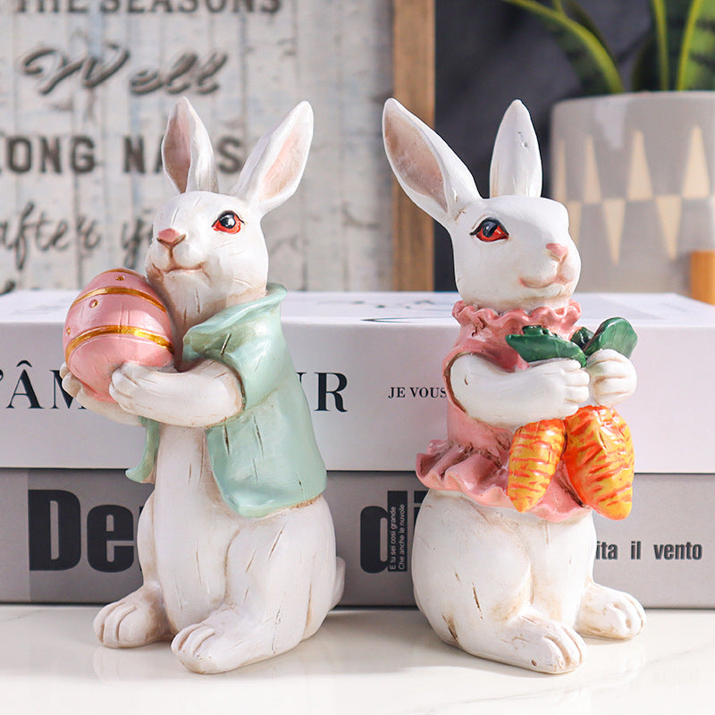 Contemporary Creative Resin Easter Bunny Carrot Figurine Decoration For Living Room Spring Home Accent