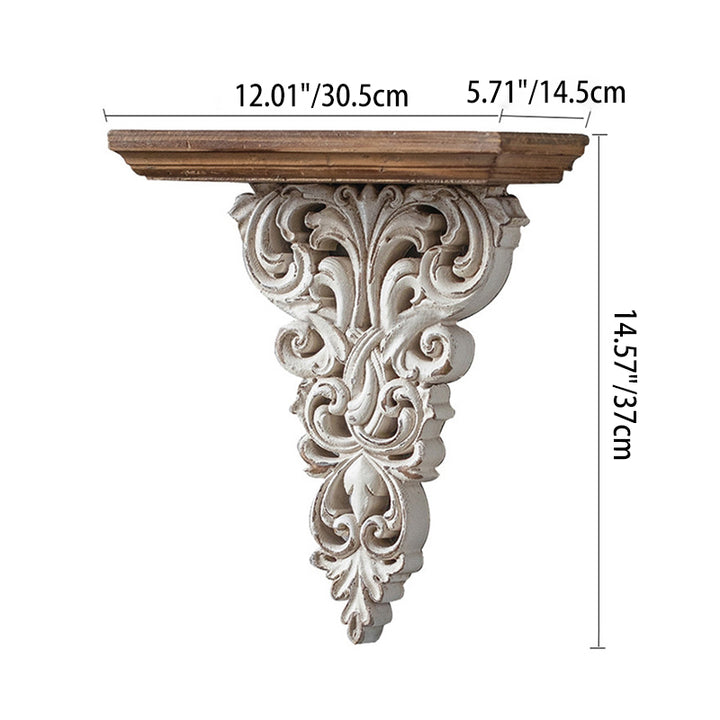 Traditionelle französische MDF-Regale mit Distressed-Oberfläche, hohl geschnitzt, in Beige und Braun, wandmontierte Holzregale, Aufbewahrungsregal für das Wohnzimmer 
